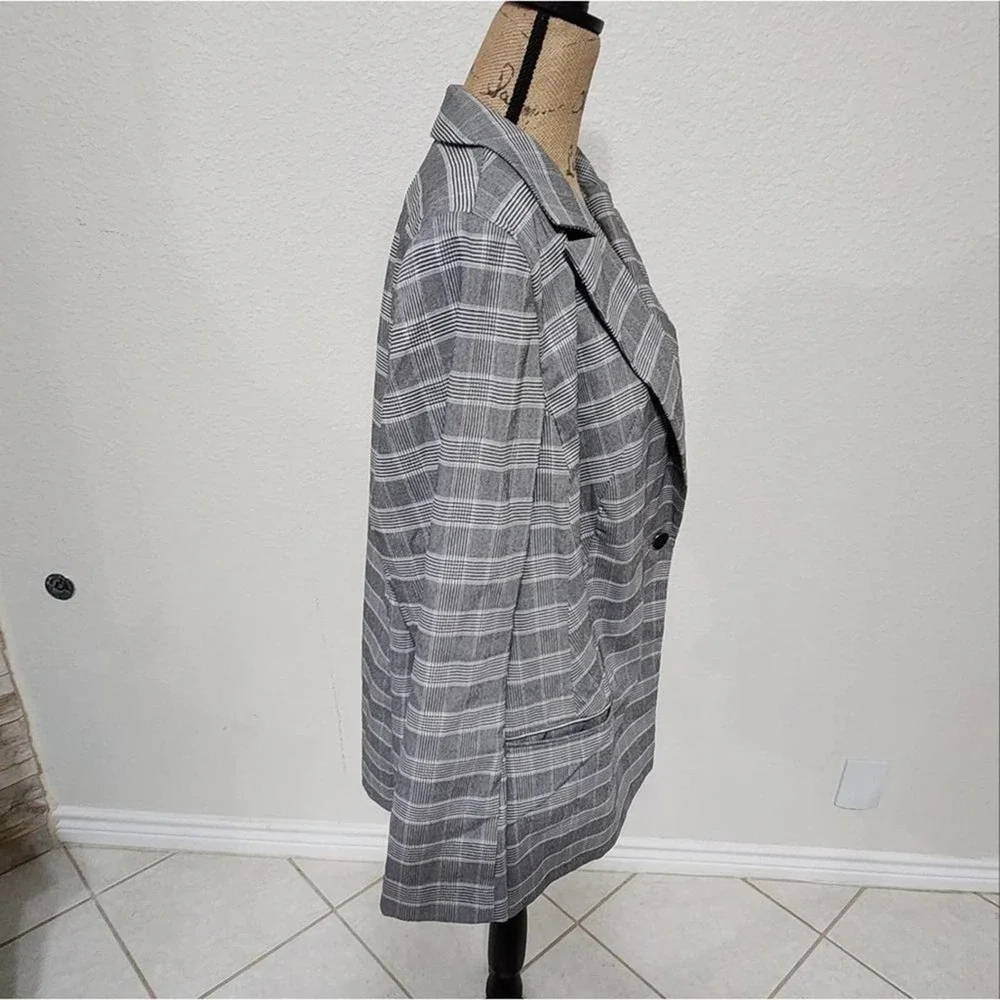 𝅺Lane Bryant black and white plaid long blazer jacket plus size‎ 20